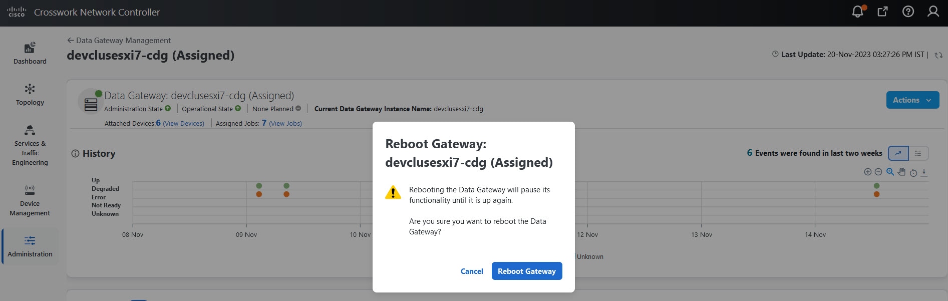 Reboot Gateway Popup Window