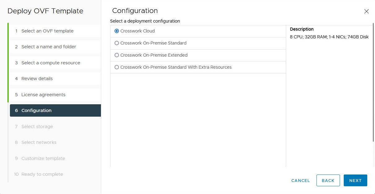 Deploy OVF Template - Configuration Window