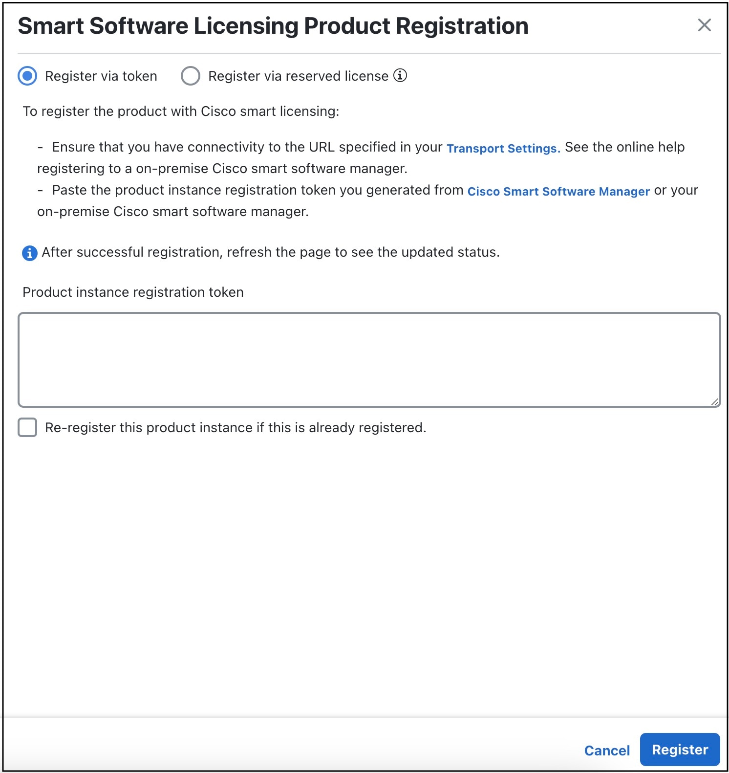 Smart Software Licensing registration page