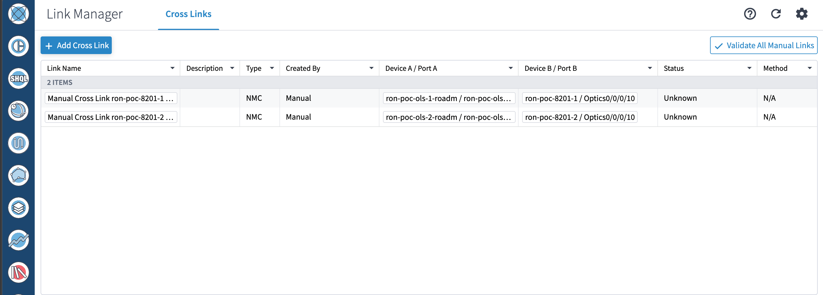 View with list of cross links