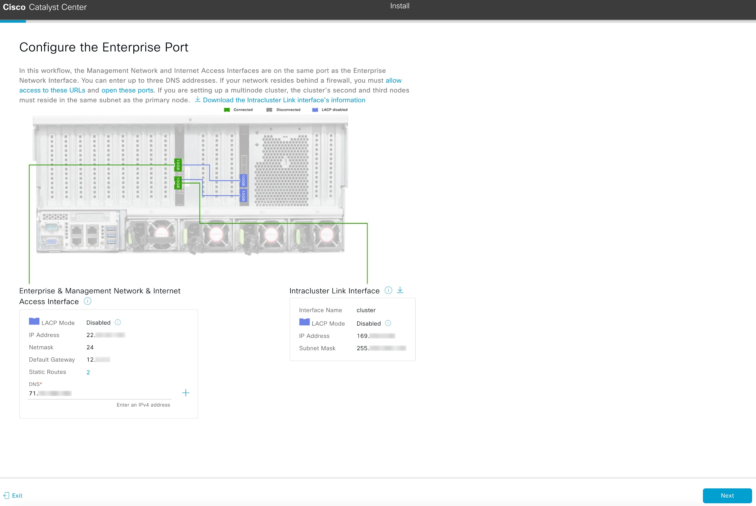 The Configure the Enterprise Port screen displays the step to set up the Enterprise, Management, and Internet Access interfaces on the Enterprise port.