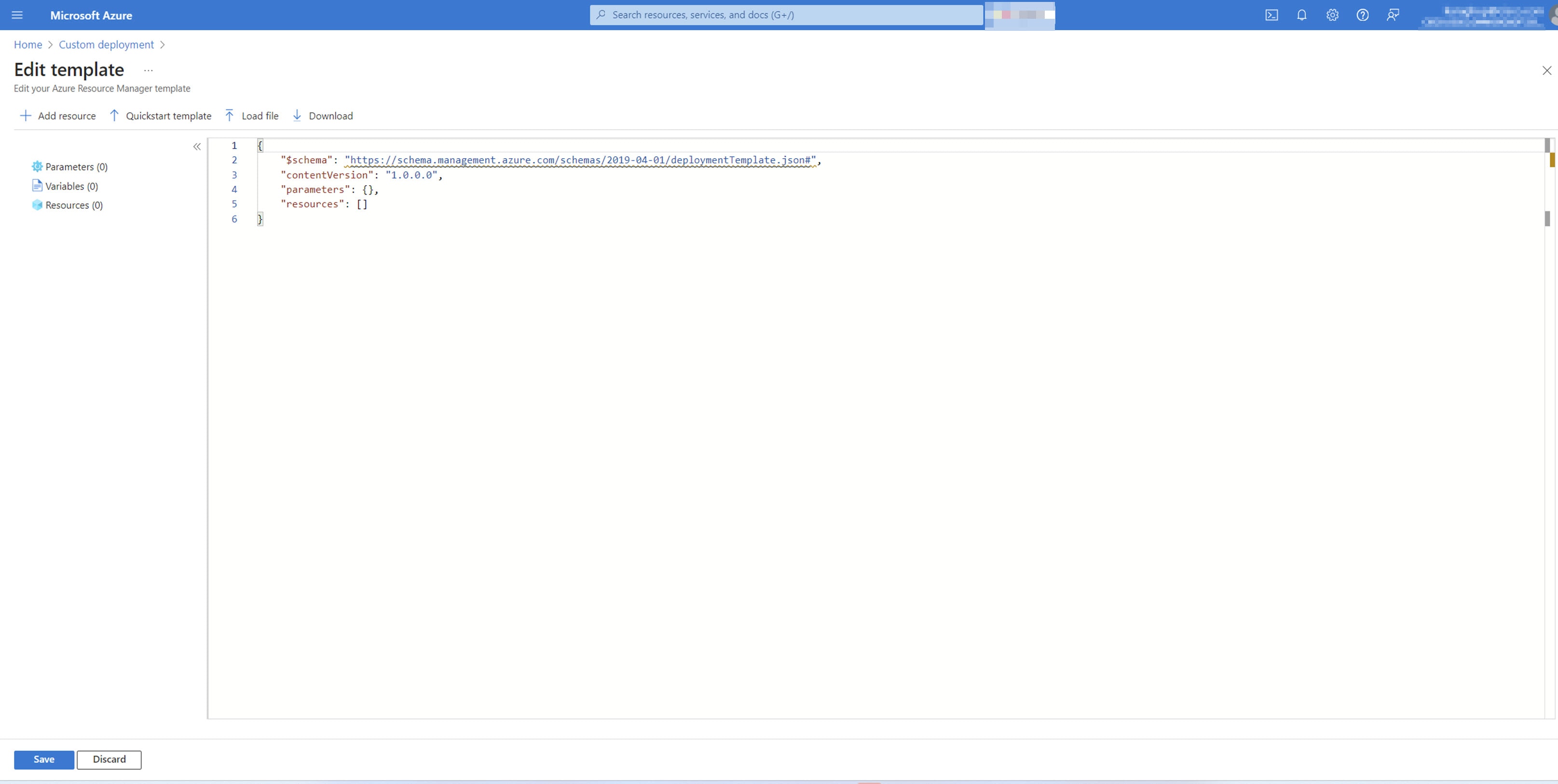 On the Edit template window, the right pane displays a blank template.