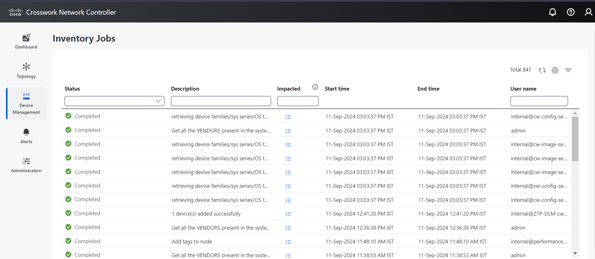 View device job histories | View and Manage Devices | Cisco Crosswork ...