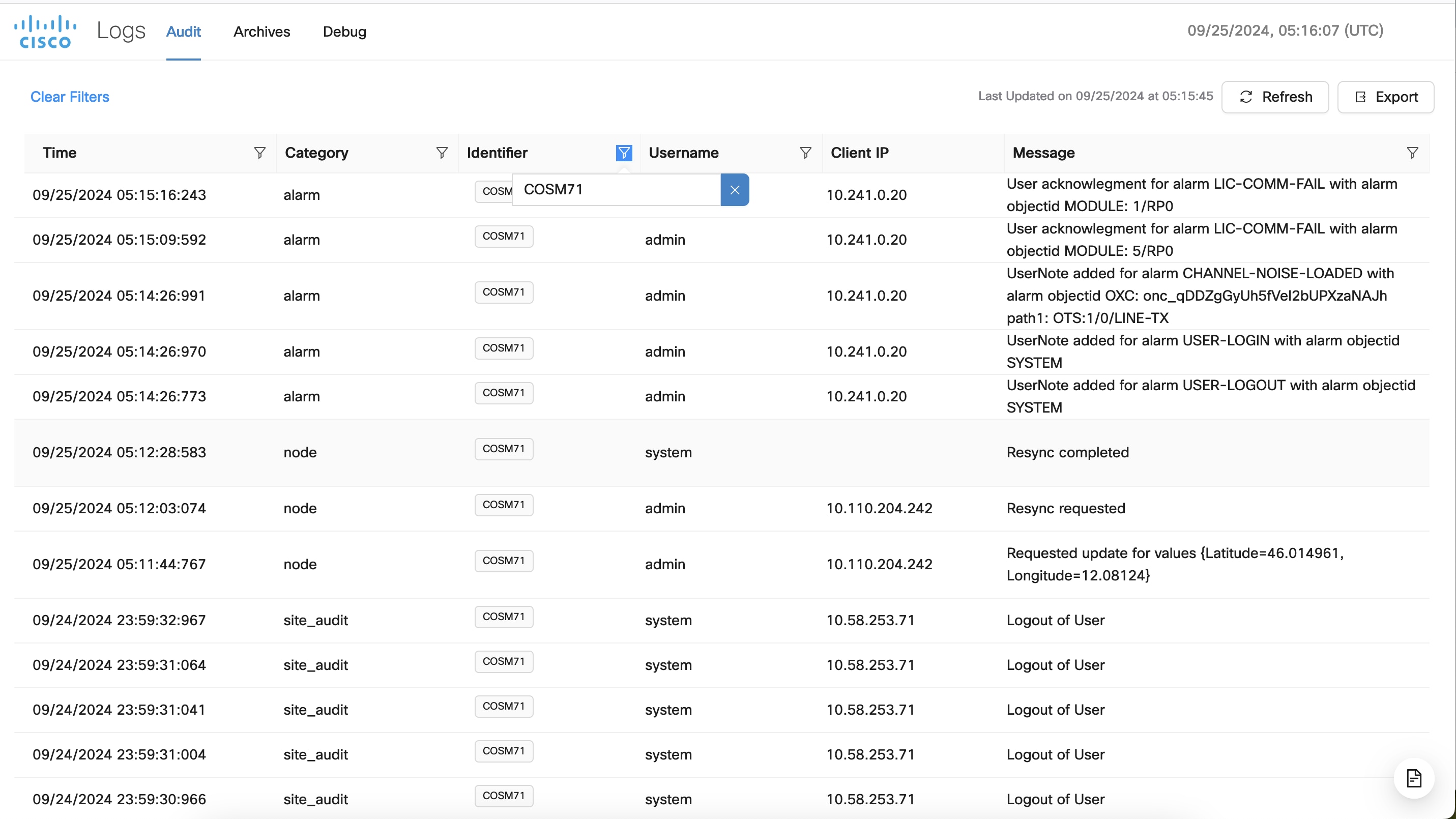 Screenshot of Audit Logs