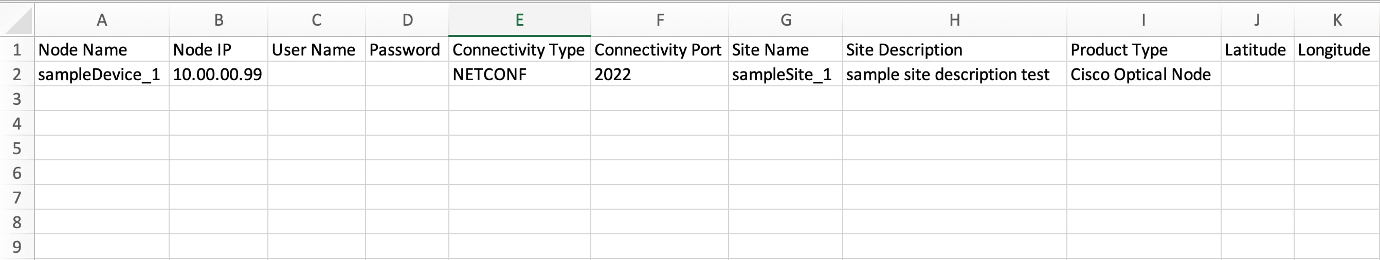 Screenshot of Bulk Import File