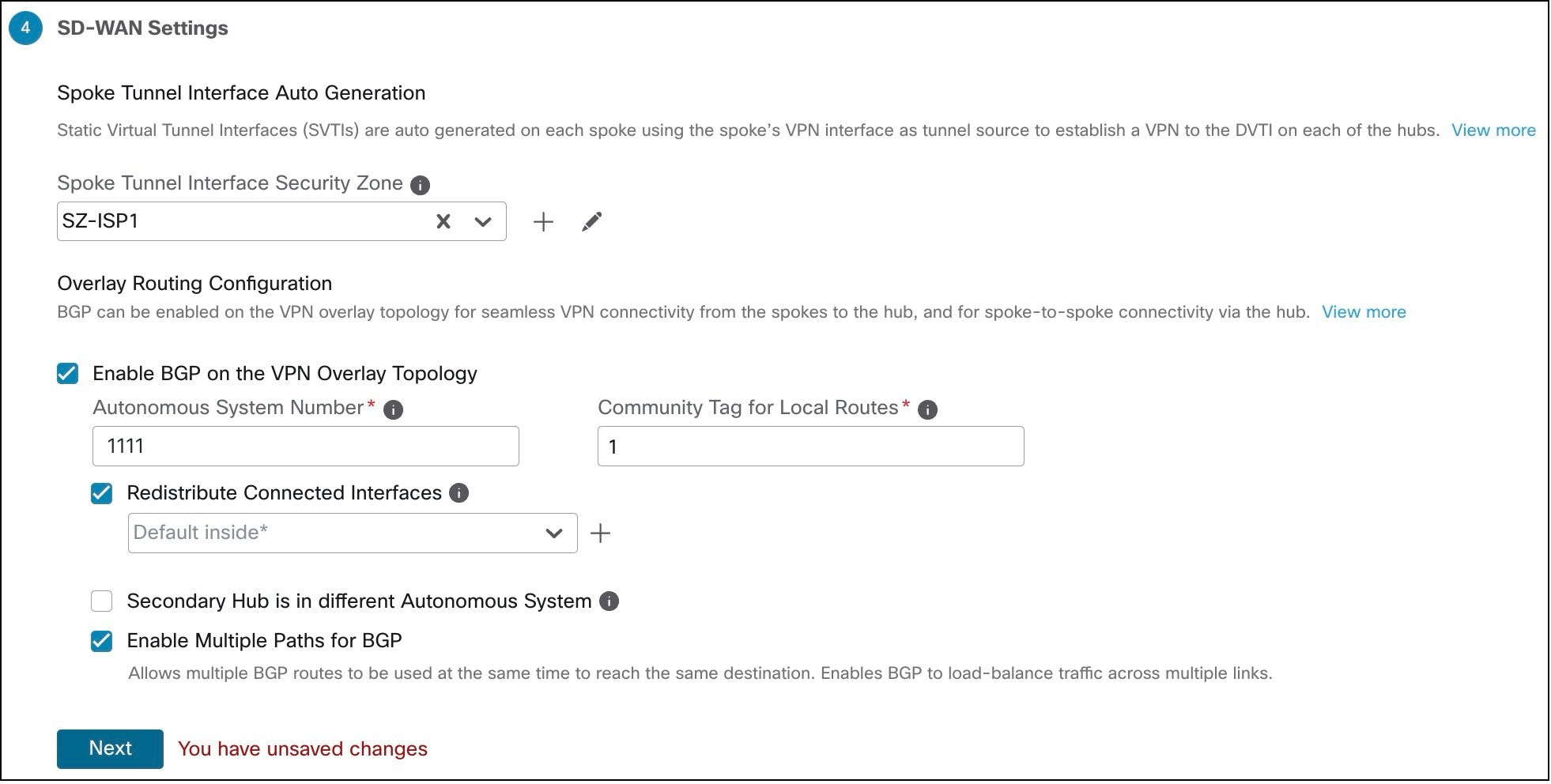 SD-WAN Settings in SD-WAN Wizard