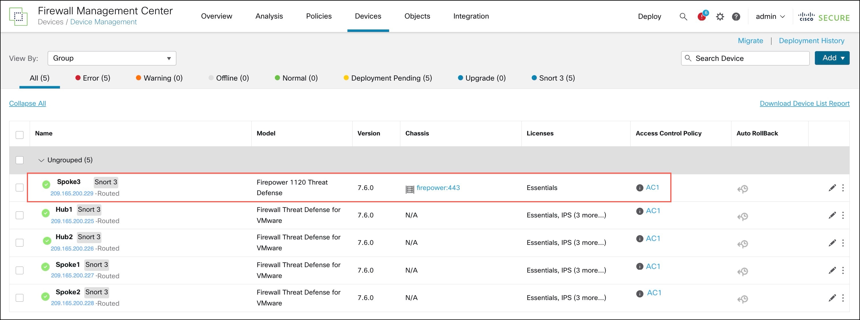 Onboarded device in Device Management page