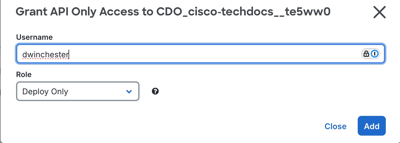 API username and role