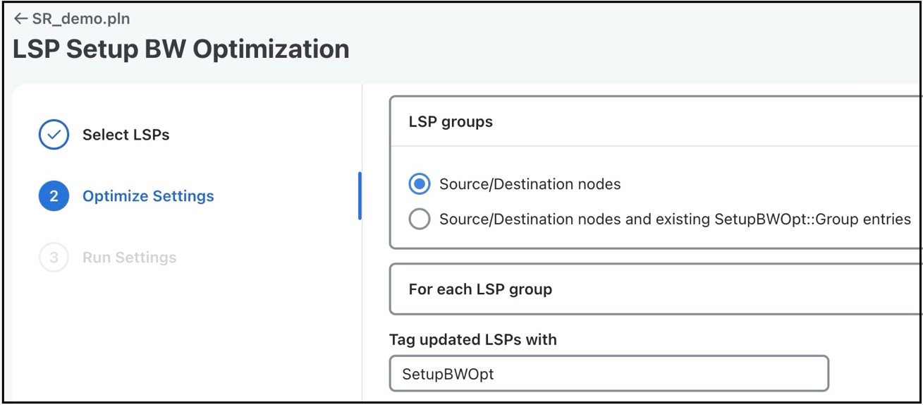 SP setup bandwidth optimization options