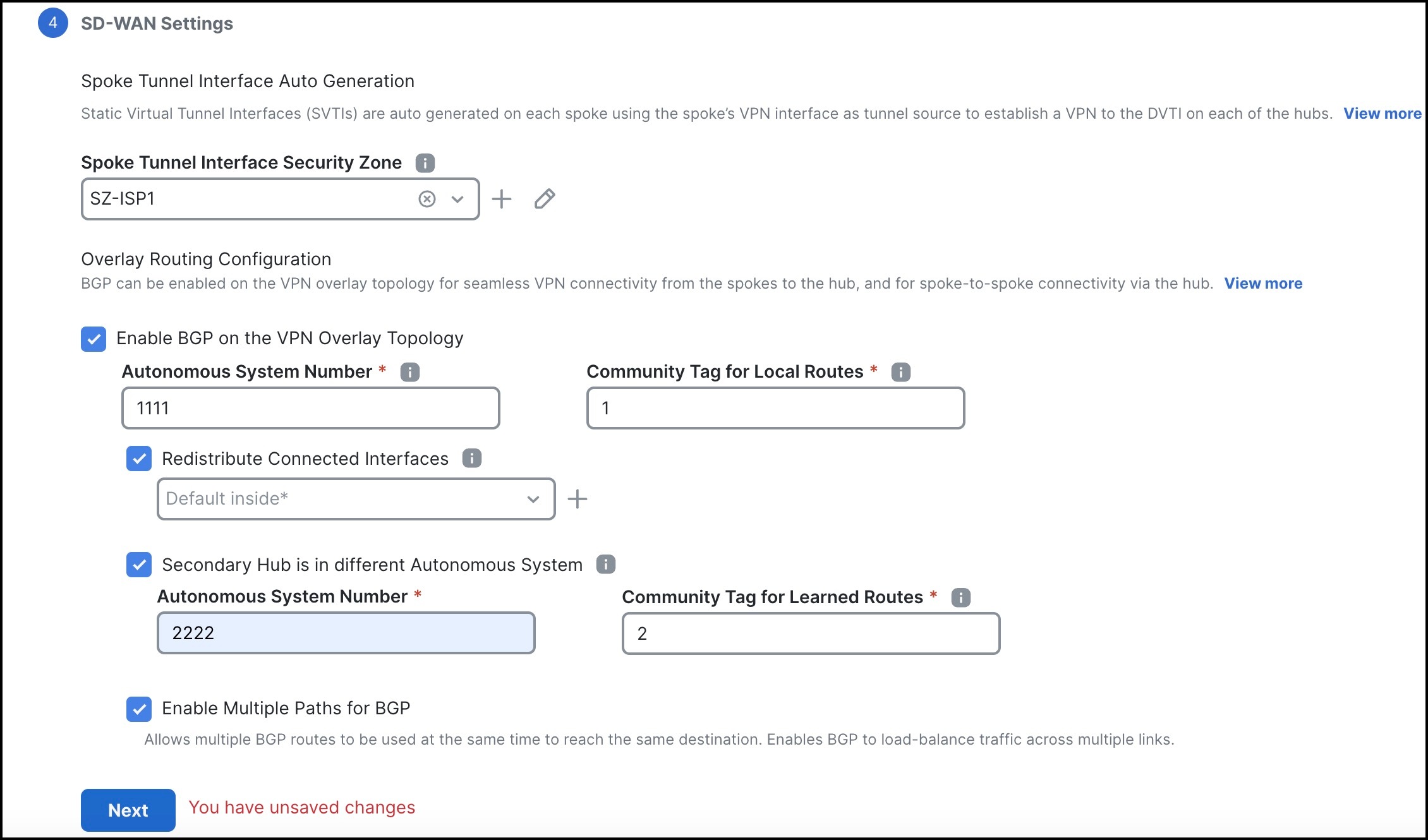 SD-WAN Settings in SD-WAN Wizard