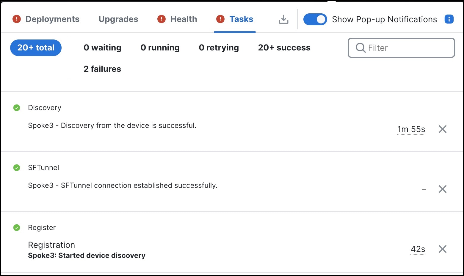 Notifications about device registration on the device