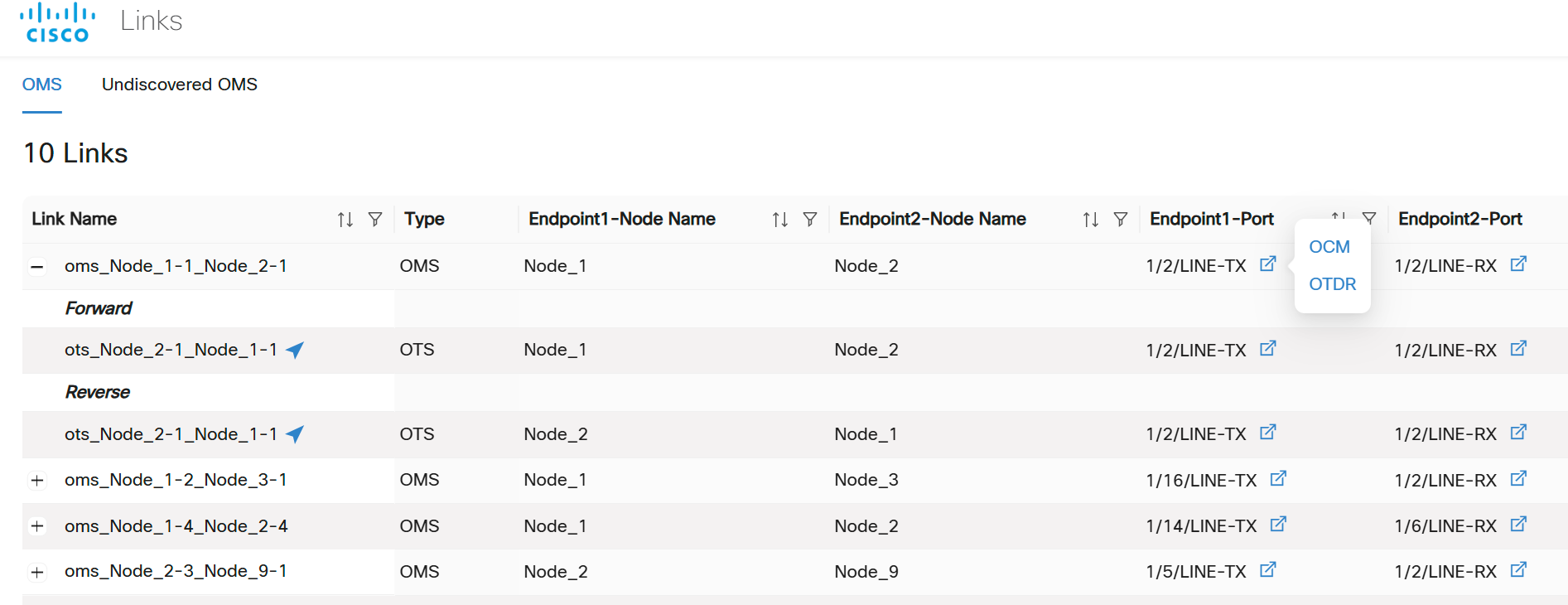 screenshot of links app