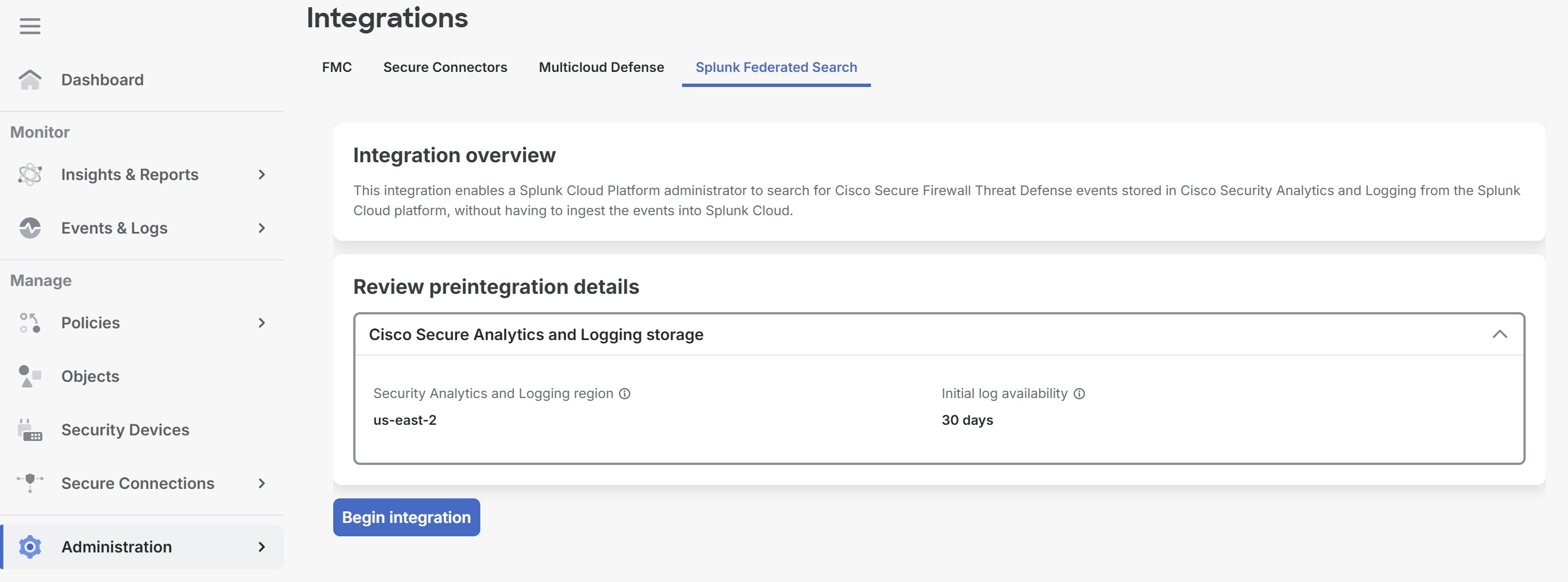 Image of Splunk Federated Search tab