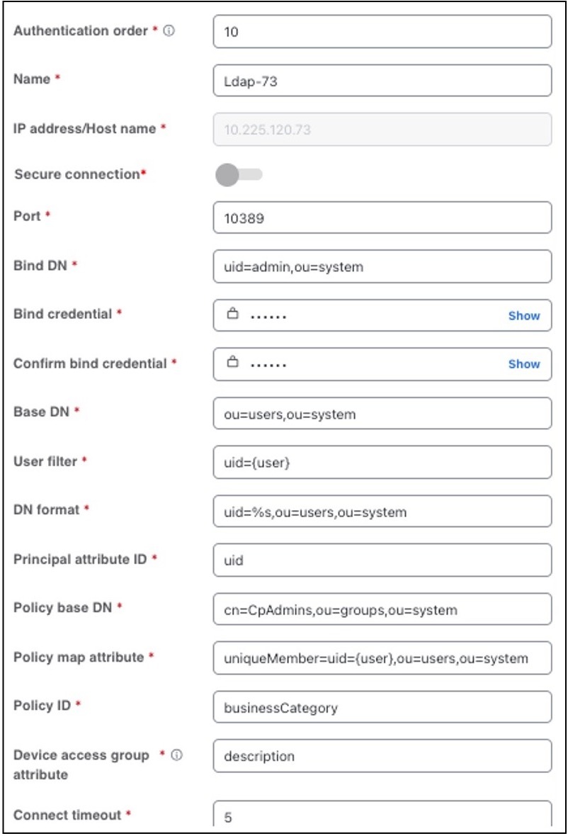 LDAP configuration in UI