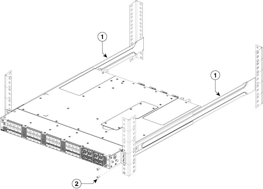 Attaching the switch onto the 4-post rack
