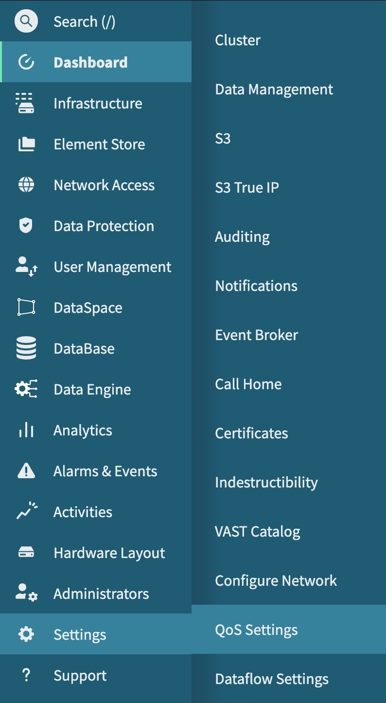 This image shows how to navigate in VMS to the QoS settings.