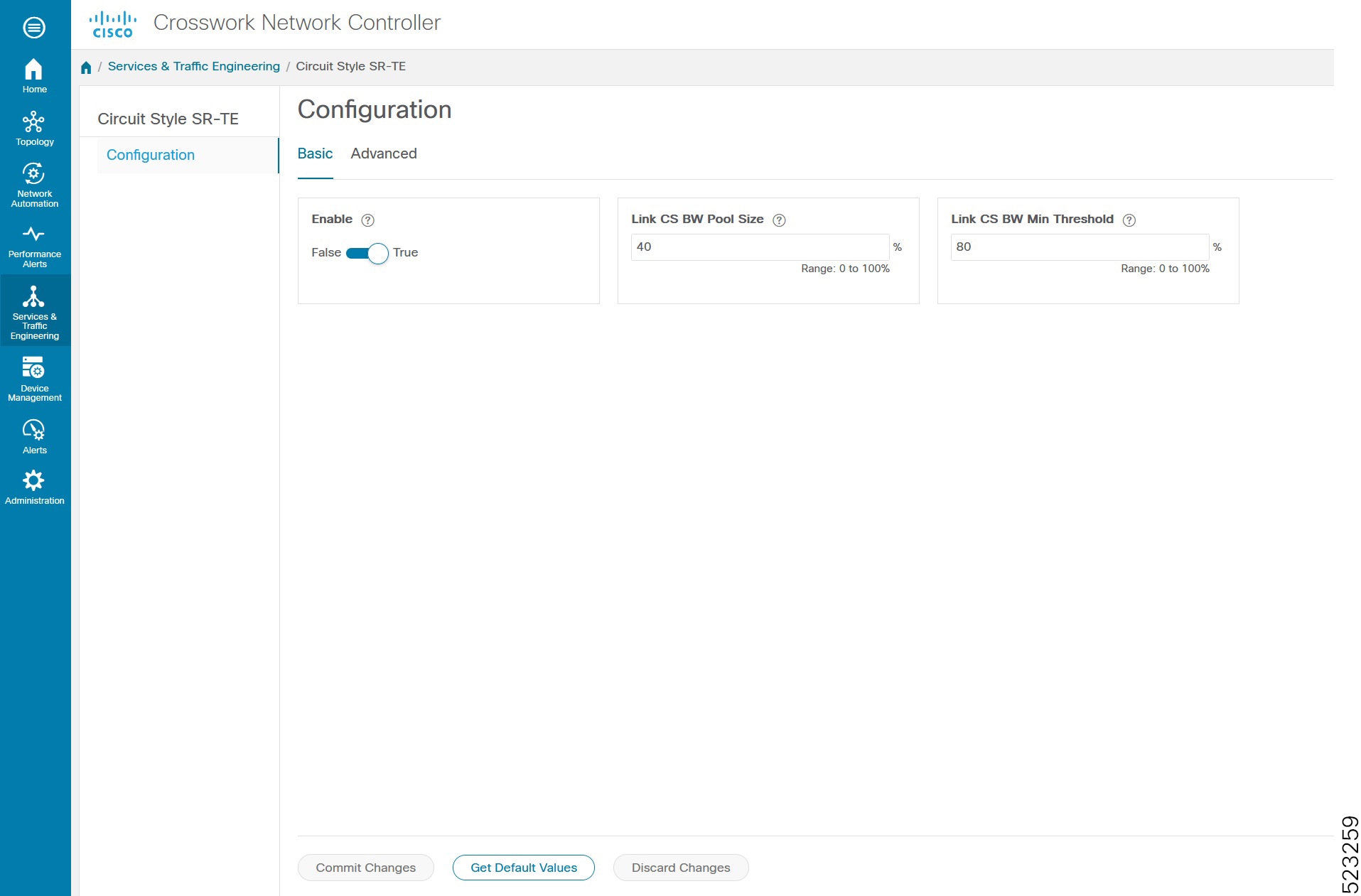 Enable circuit style segment routing traffic engineering using CNC