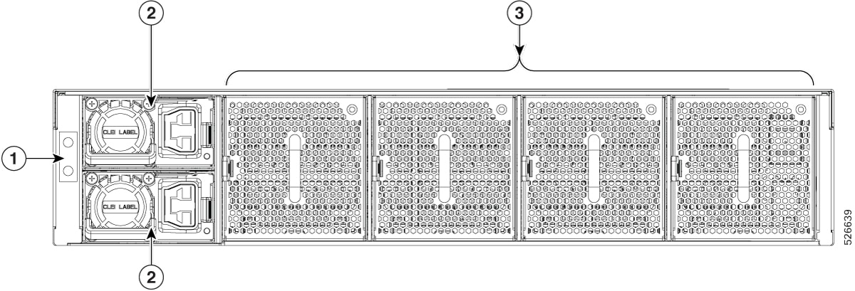 Illustrates the rear view of the Cisco N9164E-NS4-O switch
