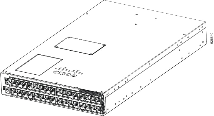 Illustrates the port side of the Cisco N9164E-NS4-O switch