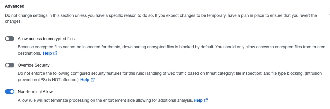 This screenshot show the Non-Terminal Allow toggle