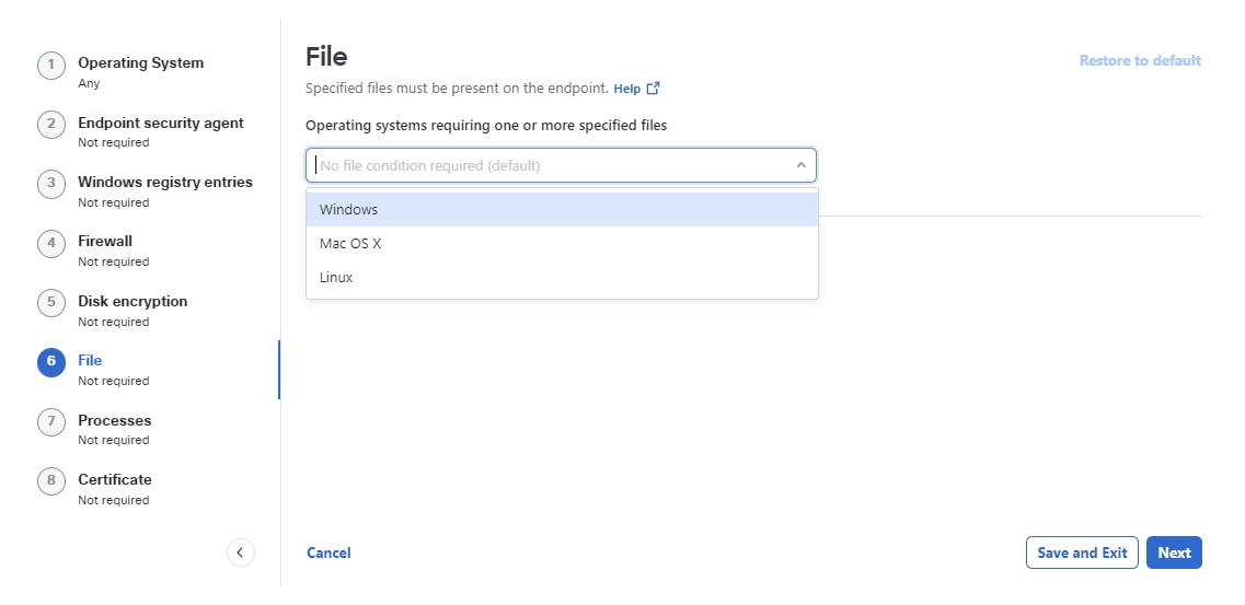 File page showing option to specify the files required for the operating system and save the changes