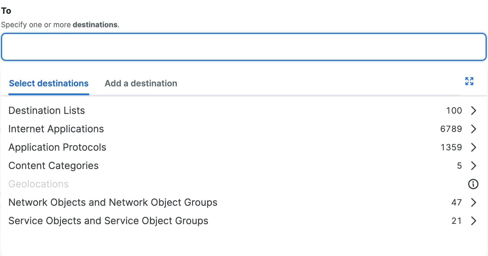 The Internet Access Rules Destination Components All interface.