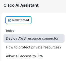 Cisco AI Assistant page displaying an option for New thread