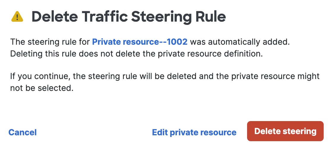 Delete Traffic Steering Rule popup with option to delete Zero Trust traffic steering rule
