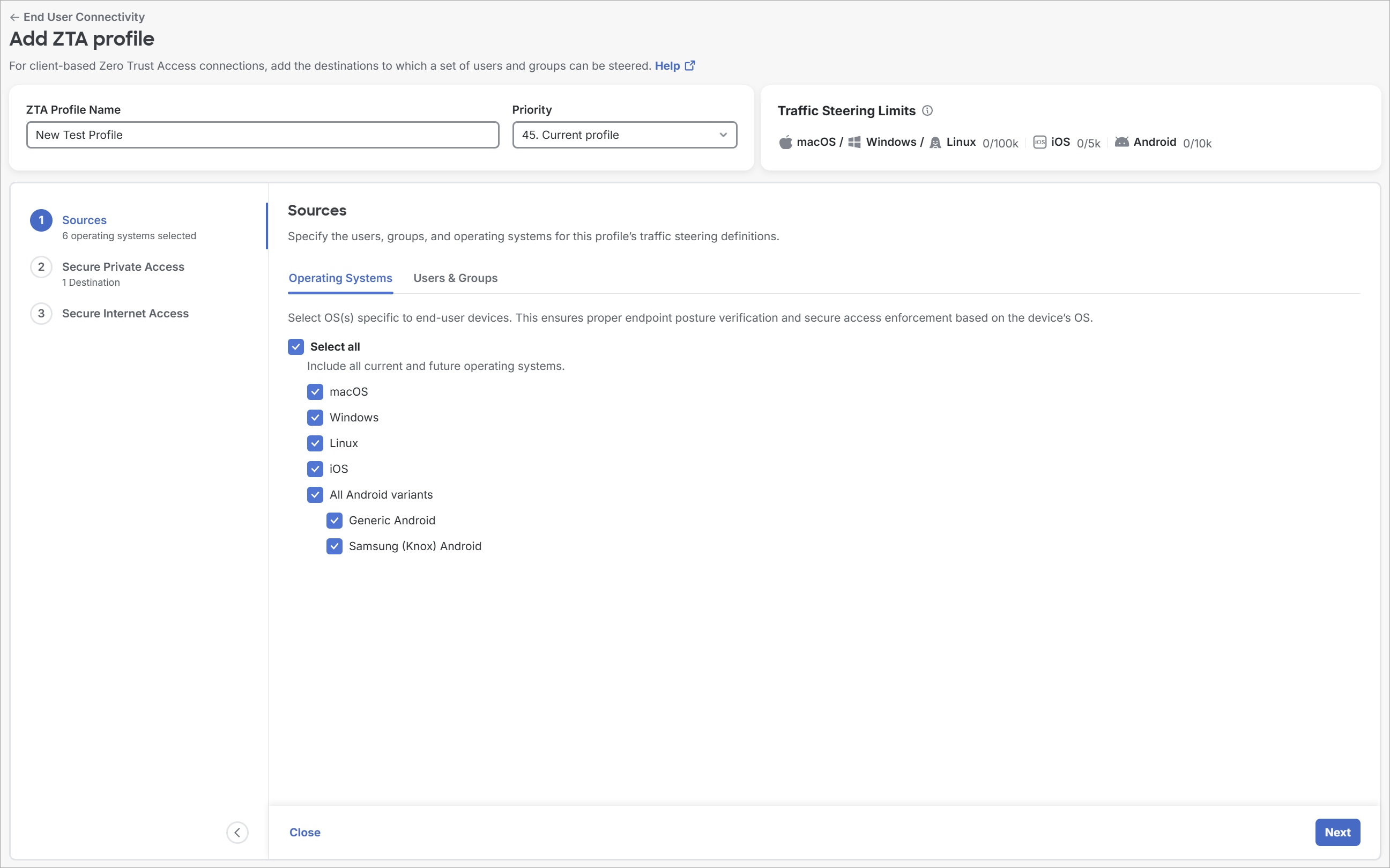 The Add Zta Profile 1 interface.