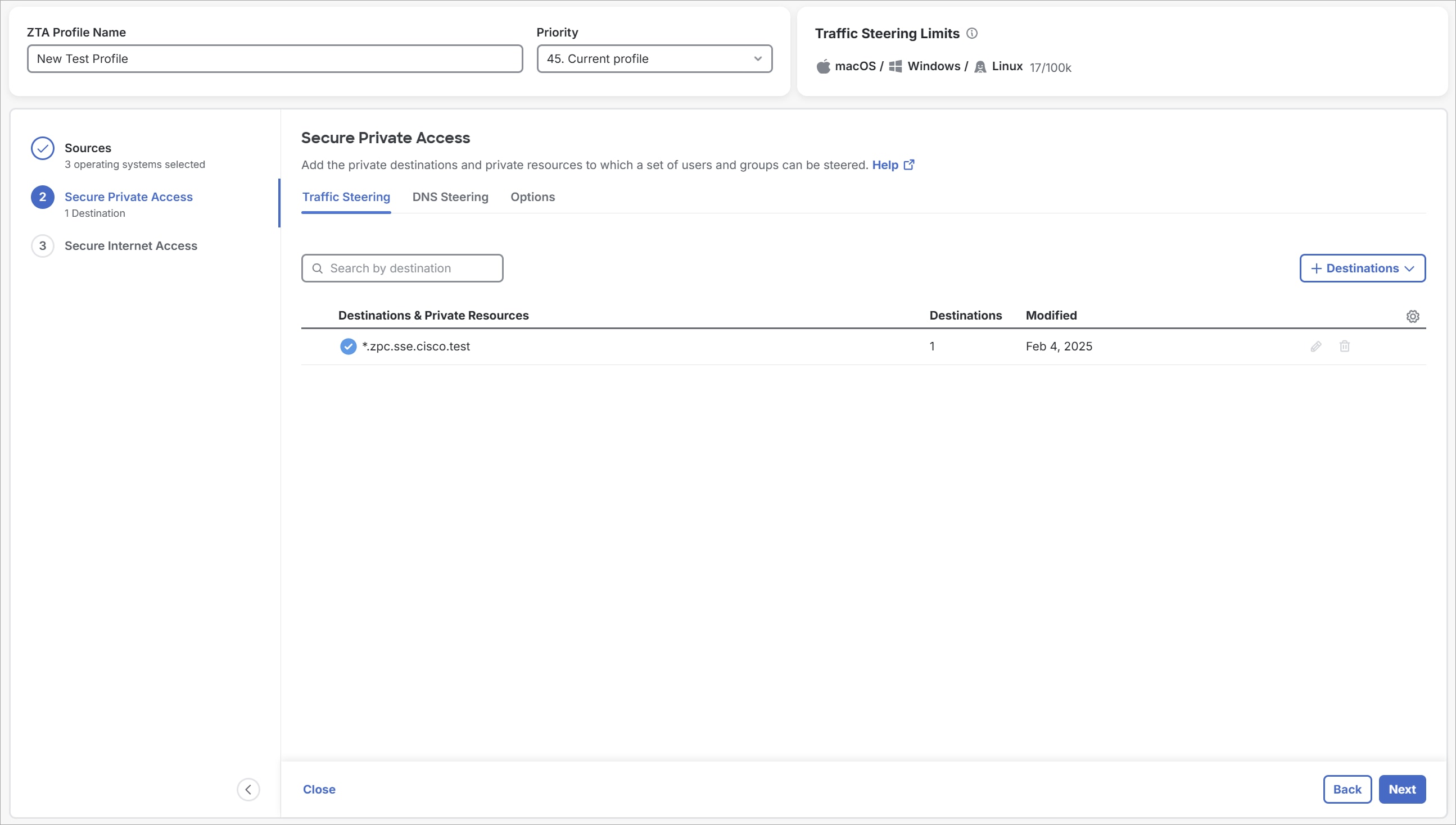 The Add Zta Profile 3 interface.