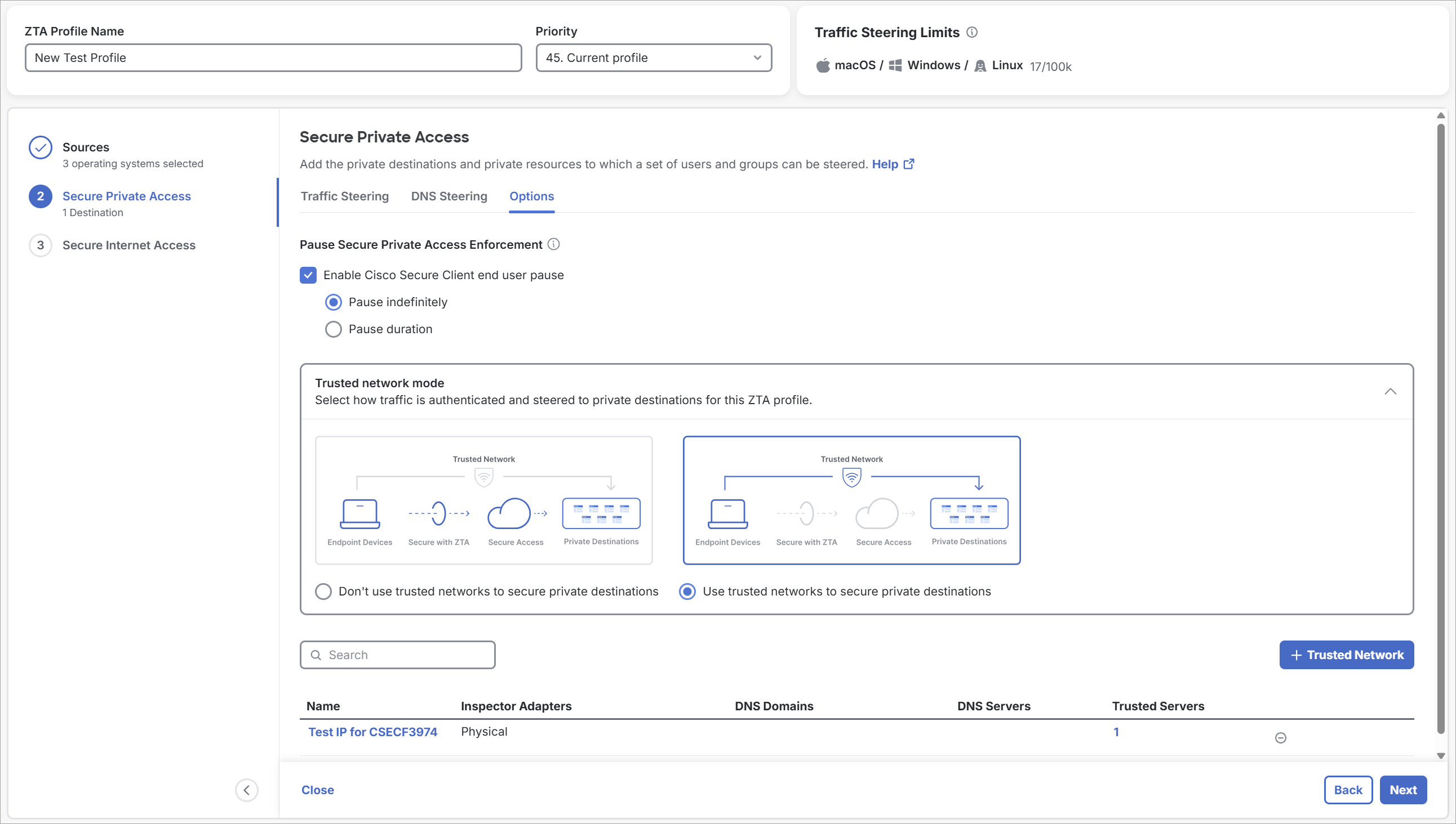 The Add Zta Profile 5 interface.