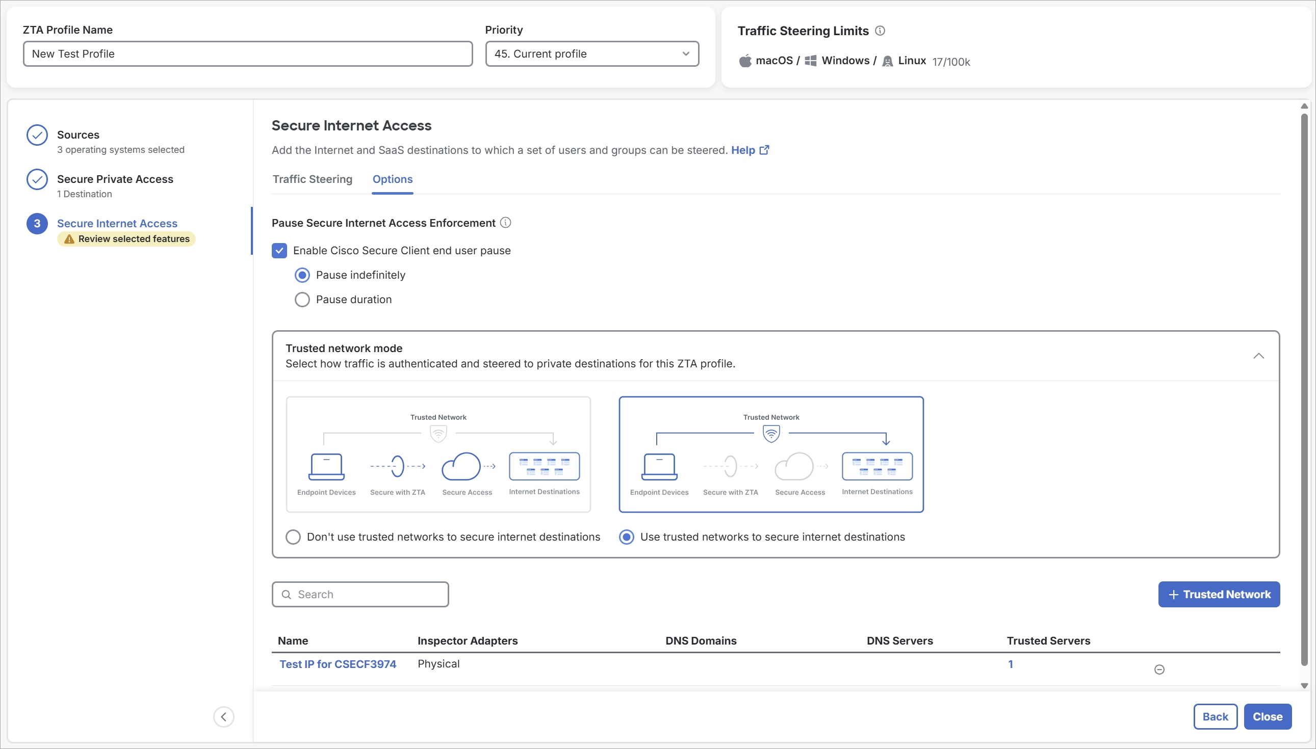 The Add Zta Profile 7 interface.