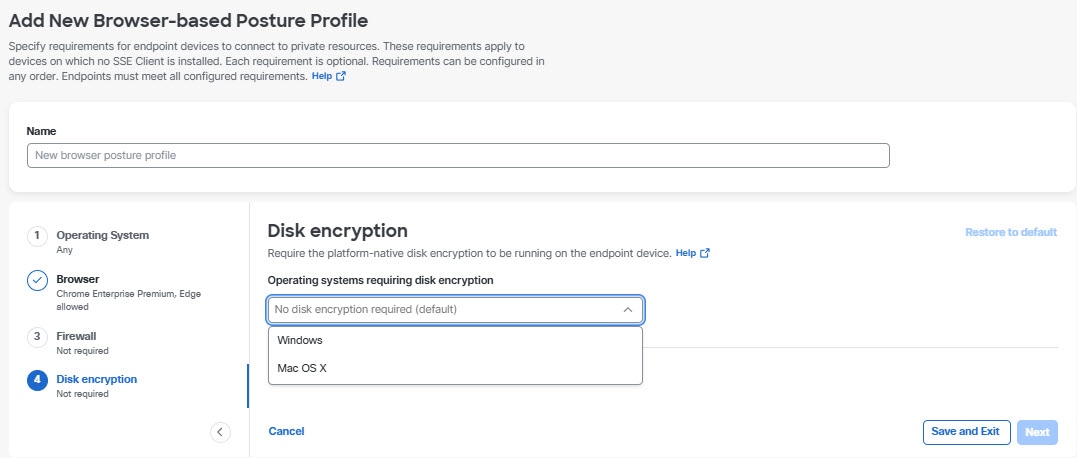 The Add Posture Disk Encryption interface.