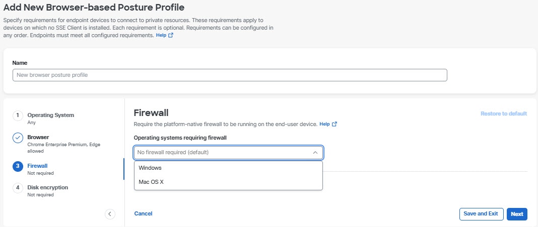 The Add Posture Firewall interface.