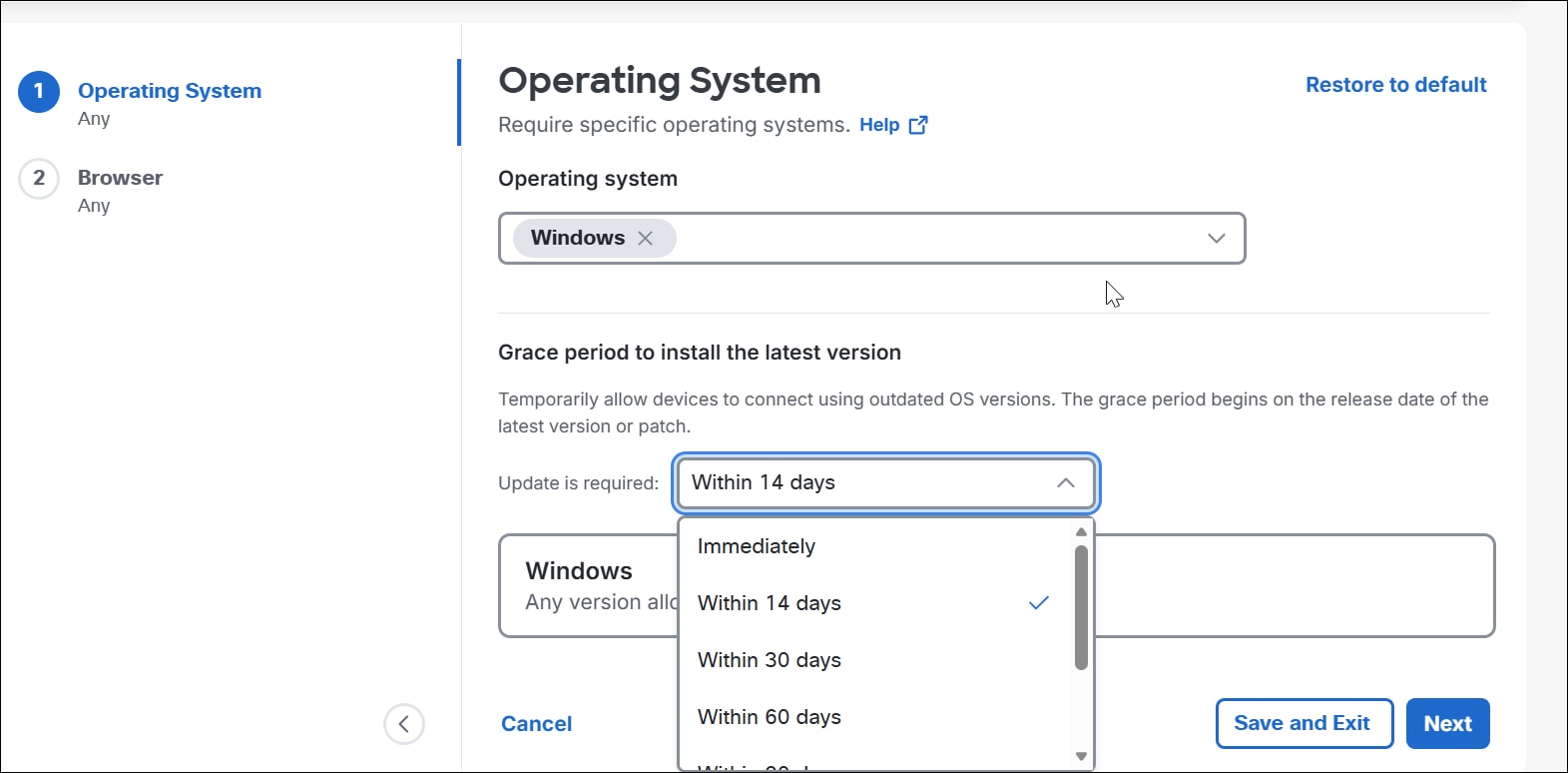 The Operating Days interface.