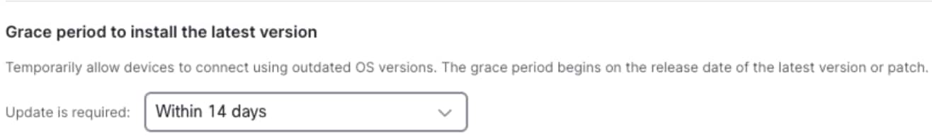 The Postureprofile Graceperiod OS Selection interface.