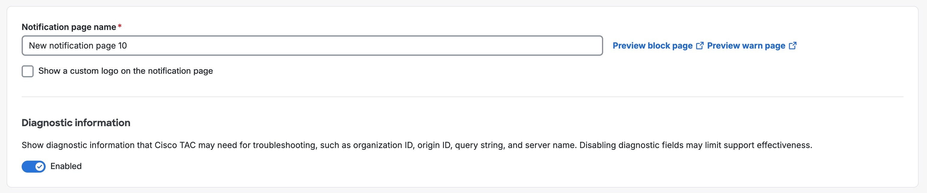 Add New Block Page Appearance page displaying fields to configure the block page appearance