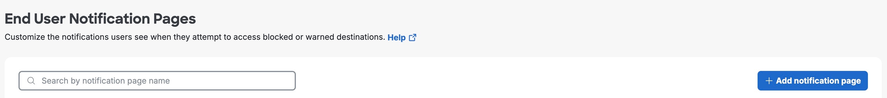 Notification Pages page with option to add notifications