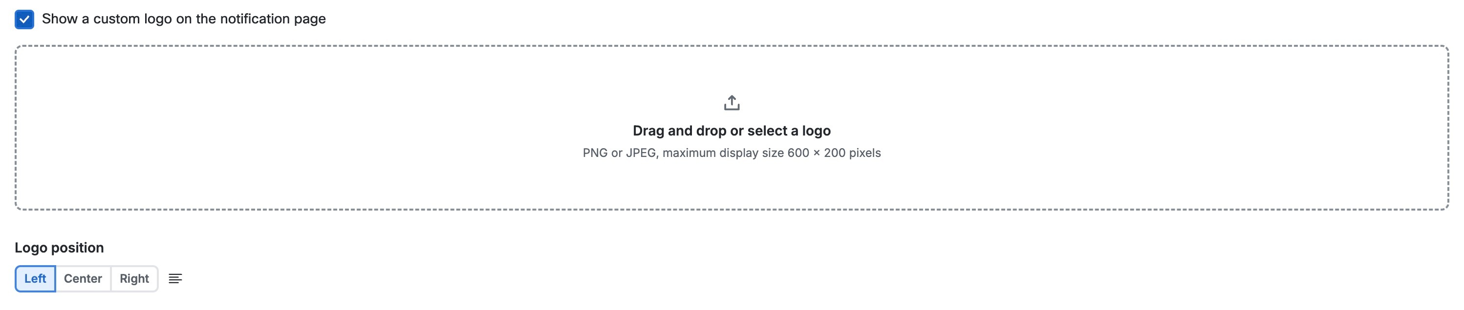 Popup with an option to upload a custom logo file