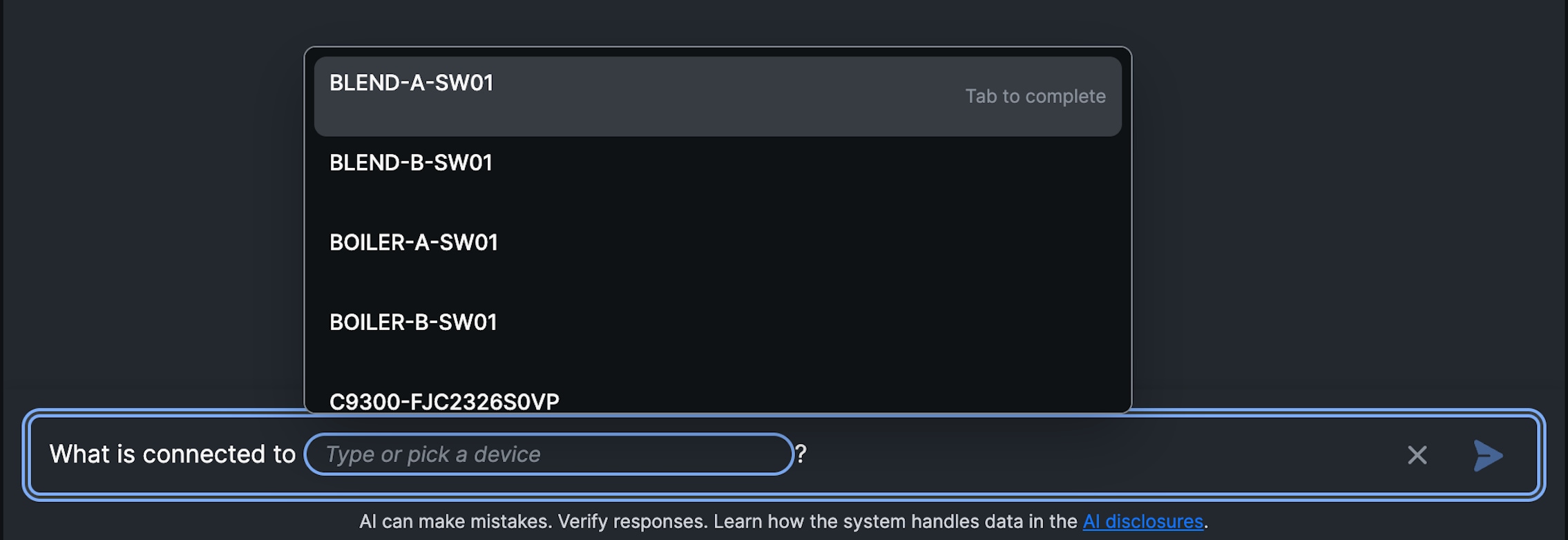 Prompt autocomplete list with supported queries