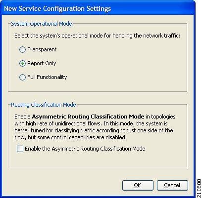 New Service Configuration Settings dialog box