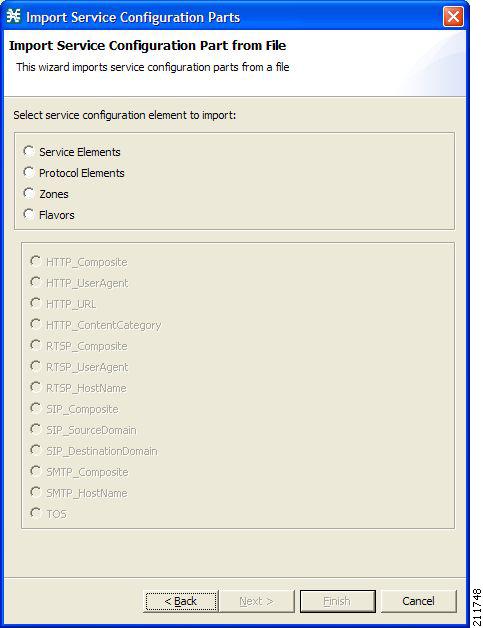Import Service Configuration Parts dialog box 