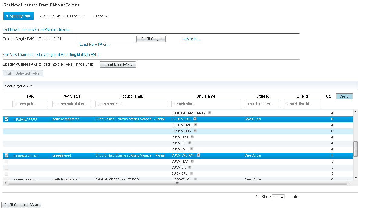 PAKs table with highlighted icons